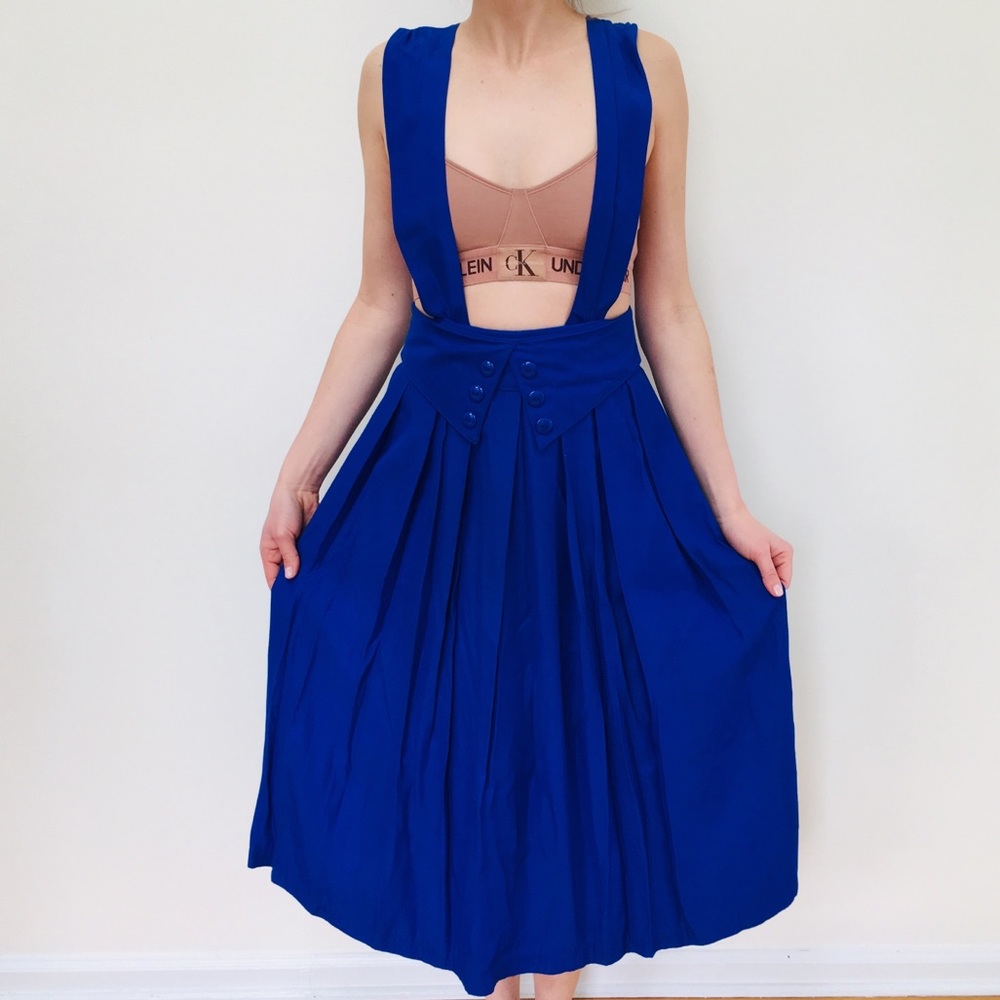 Vintage bright blue suspenders skirt